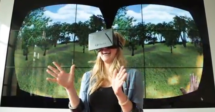 Woman using Virtual Reality goggles